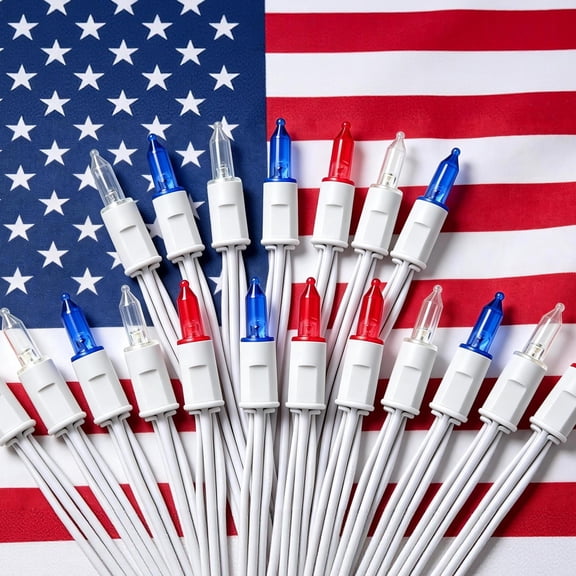 Beatineon Red White Blue String Lights IP68 Waterproof for 4th of July Patriotic Decor,70LED 23.3FT Patriotic Min Light,Plug in