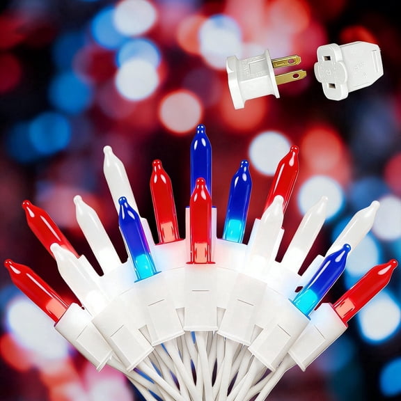 Beatineon 70-Light 23.3ft T5 String Lights, Red & White & Blue Steady Glow with Clear Bulbs – IP68 Waterproof Indoor/Outdoor, Connectable up to 15 Sets, ETL Listed