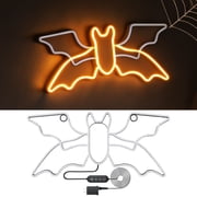 Beatineon Bat Neon Sign, Animated Halloween Wall Decor with Sturdy Metal Frame, Dimmable Orange Neon Light with Timer & Speed Control for Haunted House Party