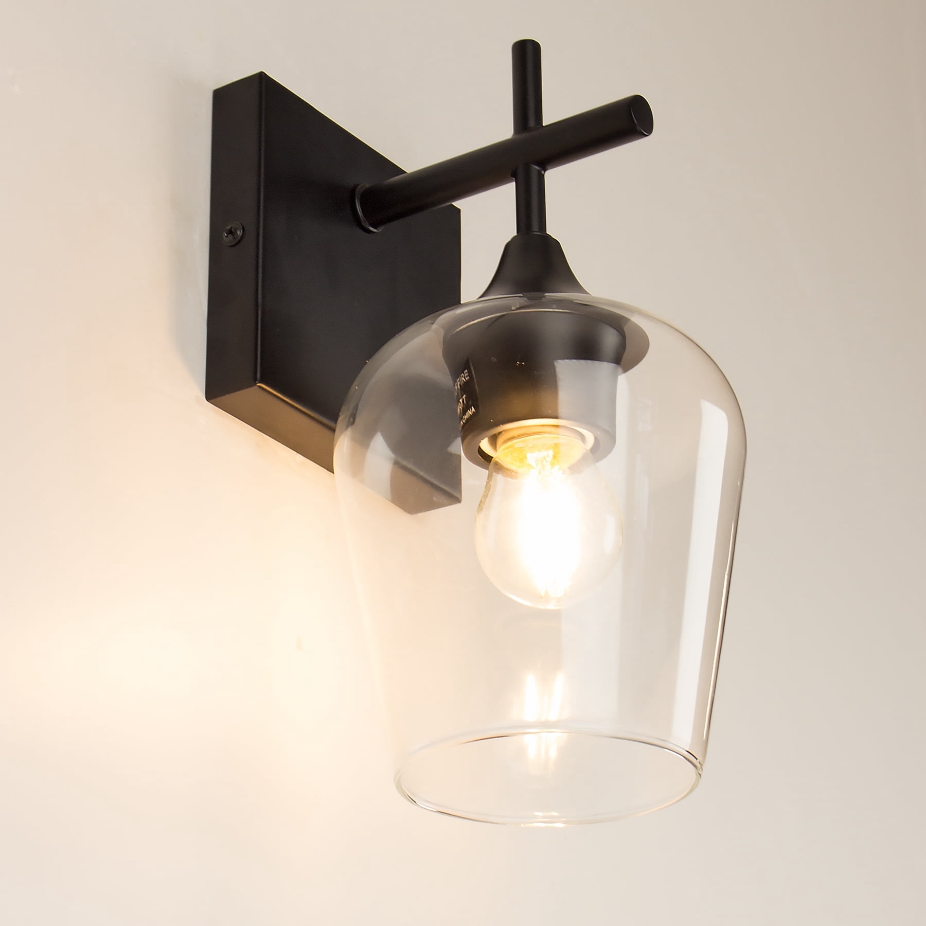 Homechoose Bathroom Light Fixtures, 1-Light Matte Black Dimmable Incandescent Corded Electric Vanity Lights with Clear Glass Globe