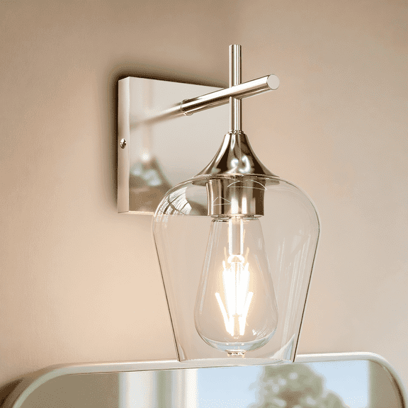 Beatineon Bathroom Light Fixtures,1-Light Bathroom Vanity Light fixtures,Clear Glass Shade,Bathroom Lights Over Mirror,Brushed Nickel Vanity Lights for Bathroom,Wall Light fixtures for Bathroom.