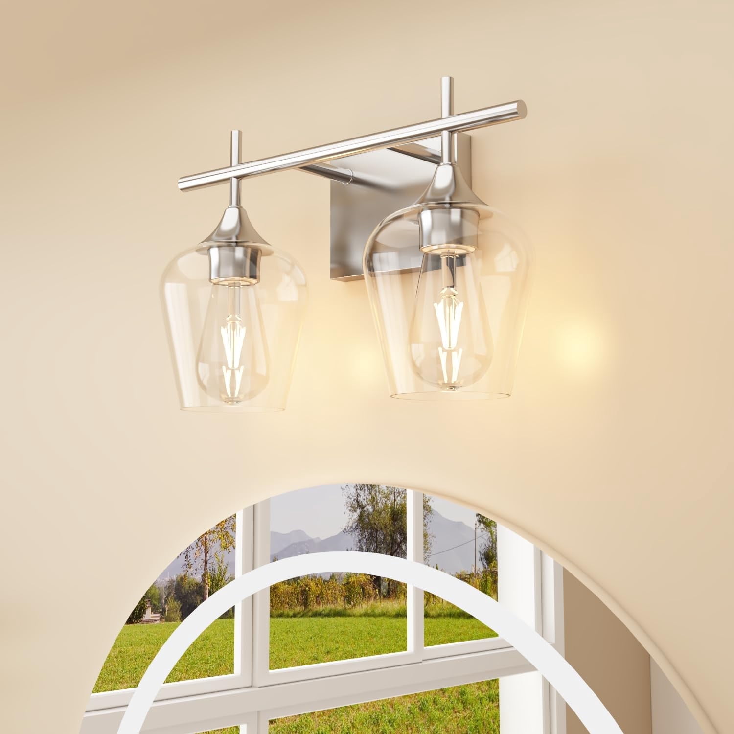 Homechoose Bathroom Light Fixtures,2-Light Bathroom Vanity Light Fixtures,Clear Glass Shade,Bathroom Lights Over Mirror,Brushed Nickel Vanity Lights for Bathroom,Wall Light Fixtures for Bathroom