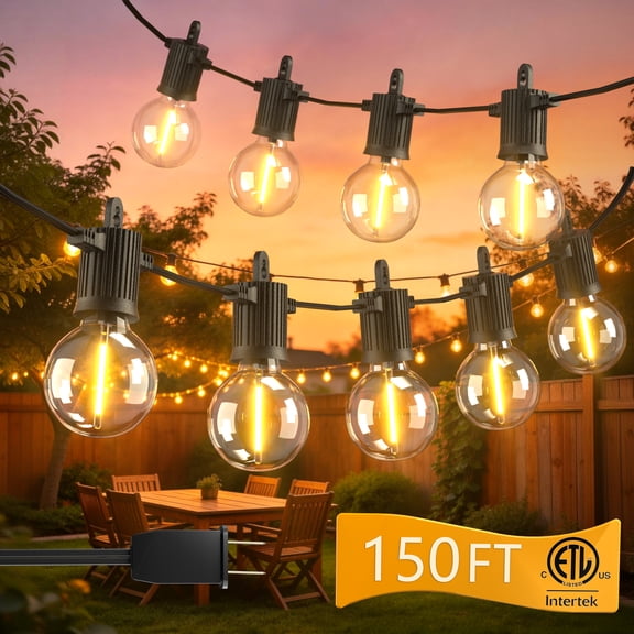 Beatineon Outdoor String Lights ,150 FT Led Patio Globe Lights with Plastic Bulbs,Waterproof,Shatterproof,G40 Outdoor String Lights,Connectable Hanging for Backyard, Bistro, Porch, Deck