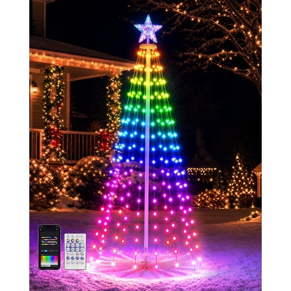Beatineon Pre-lit LED Christmas Tree, 6FT Metal Frame Cone Tree with 265 RGB Color Changing Lights, APP & Remote Control, Timer & Music Sync for Indoor Outdoor Holiday Decor