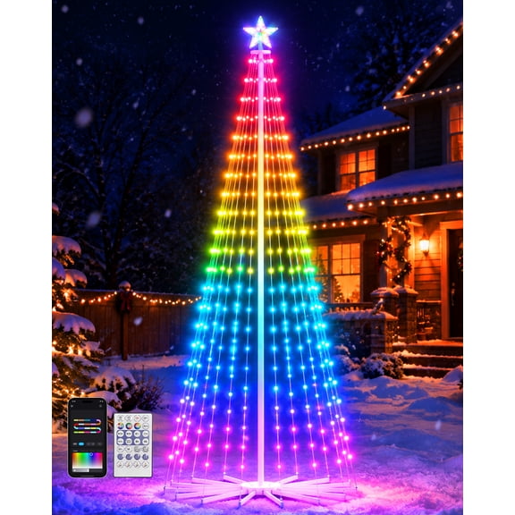 Beatineon Christmas Cone Tree Lights, 8FT 340 LEDs RGB+IC Christmas Tree Light, Smart APP & Remote Control, 100+ Scene Modes, Timer & Music Sync for Indoor Outdoor Holiday Decor