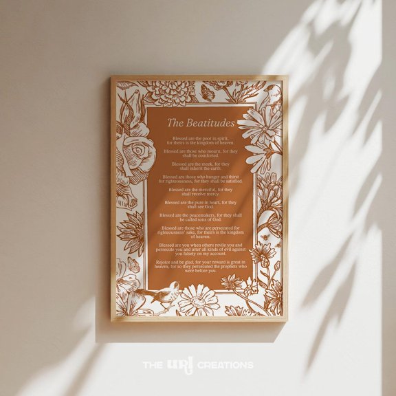 Beatitudes Christian Autumn Botanical Scripture Wall Art, Unframed Paper Poster 8x10in
