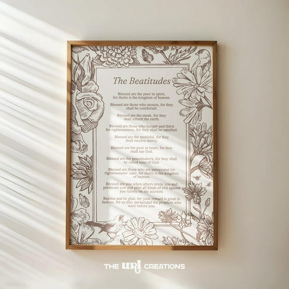 Beatitudes Christian Wall Art, Sermon On The Mount Print, Neutral Bible Verse Poster, Botanical Floral Home Decor Gifts Wall Art, Modern Wall Decor, 16x24 UNFRAMED