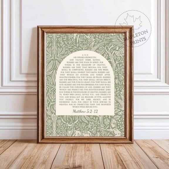 Beatitudes Matthew 5:2-12 Scripture Art Print, Unframed Paper Poster 11x14in