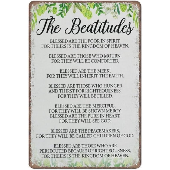 Beatitudes Scripture Canvas Wall Art Bible Verse Metal Tin Sign 8x12 Inch for Home Kitchen Bathroom Garden Coffee Decor