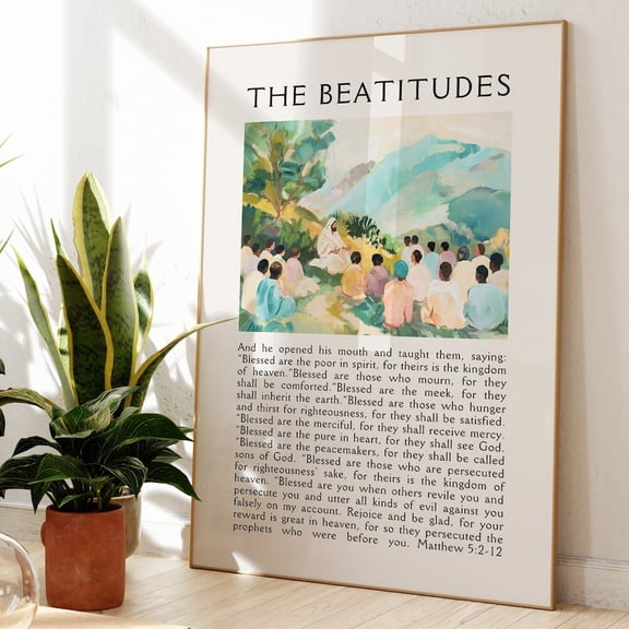 Beatitudes Vintage Christian Poster: Bible Verse Wall Art