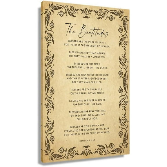 The Beatitudes Wall Art Matthew 5 3-10 Bible Verse Poster Scripture Wall Decoration for Home Wall Prints for Bedroom Vertical Canvas Oil Painting (20x30inch(50x75cm),Unframed)