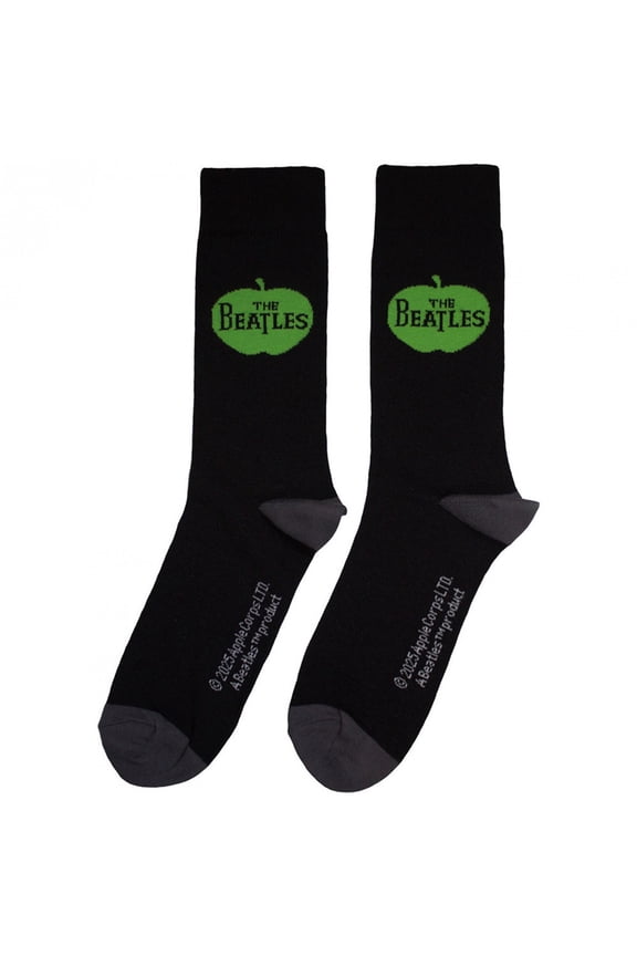 Beatles Green Apple on Black Ankle Socks