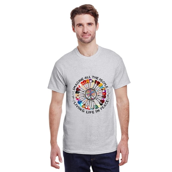 Beatles Imagine Guitar Peace Sign Song Lyric Music Fan Unisex T-Shirt, for men & women, up to size 5XL
