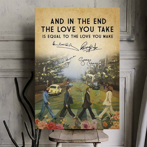 Beatles Lyric Canvas Wall Art – ‘The Love You Take Is Equal to the Love You Make’ – Vintage-Inspired Music Quote Print – Romantic Gift or Home Accent