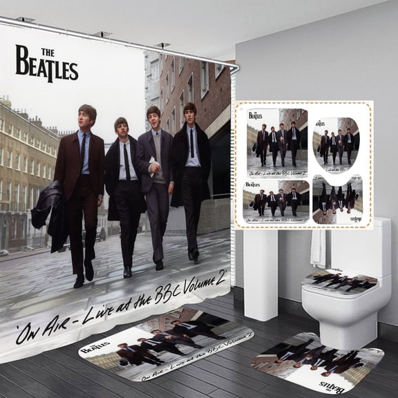 Beatles Shower Curtain Bathroom 4 Pieces Set Toilet Lid Cover and Bath Mat, Non-Slip Rugs Durable and Waterproof, for Bathroom Decor Set, 72" x 72"