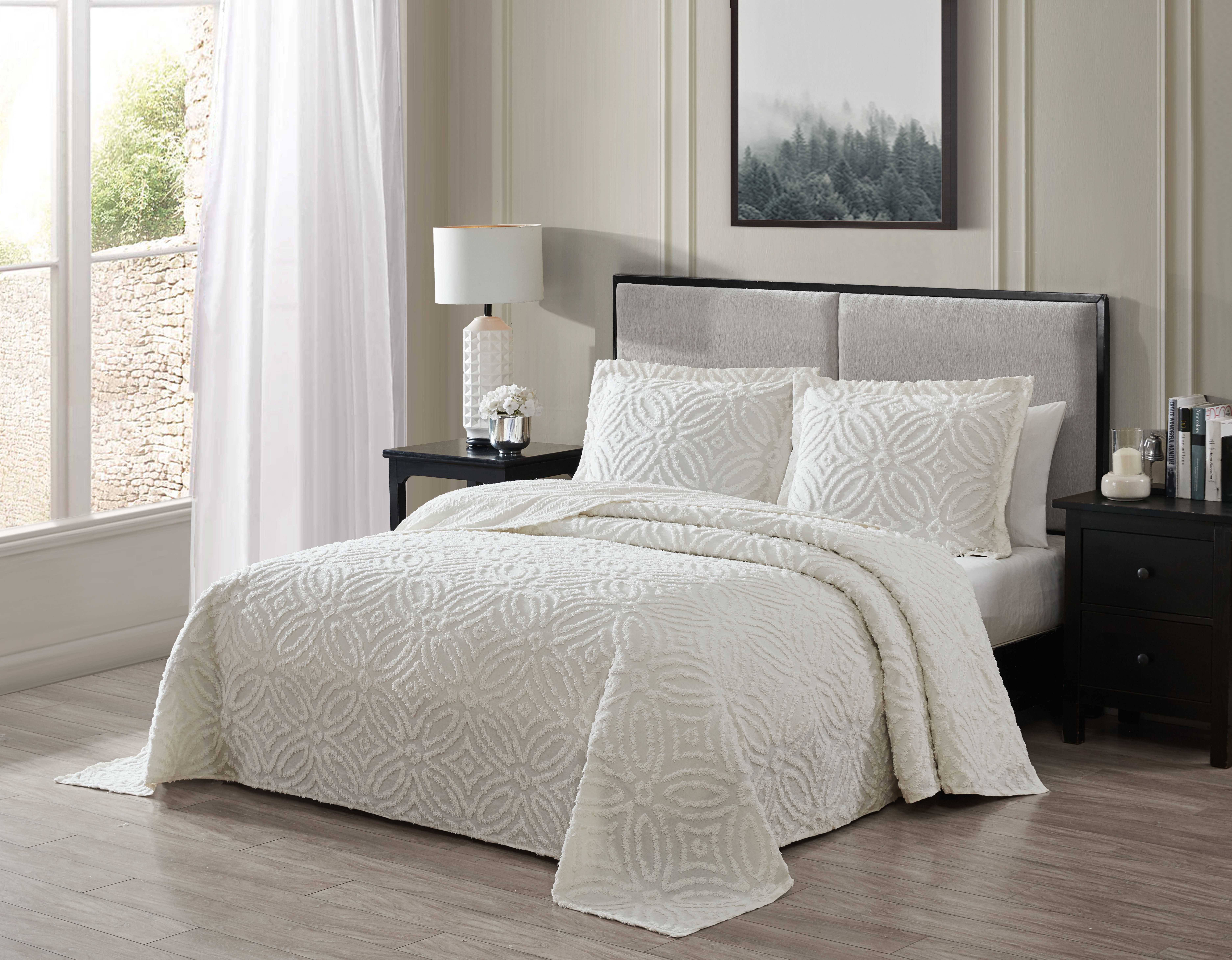 Ivory Full Cotton Chenille Wedding Ring Bedspread Set