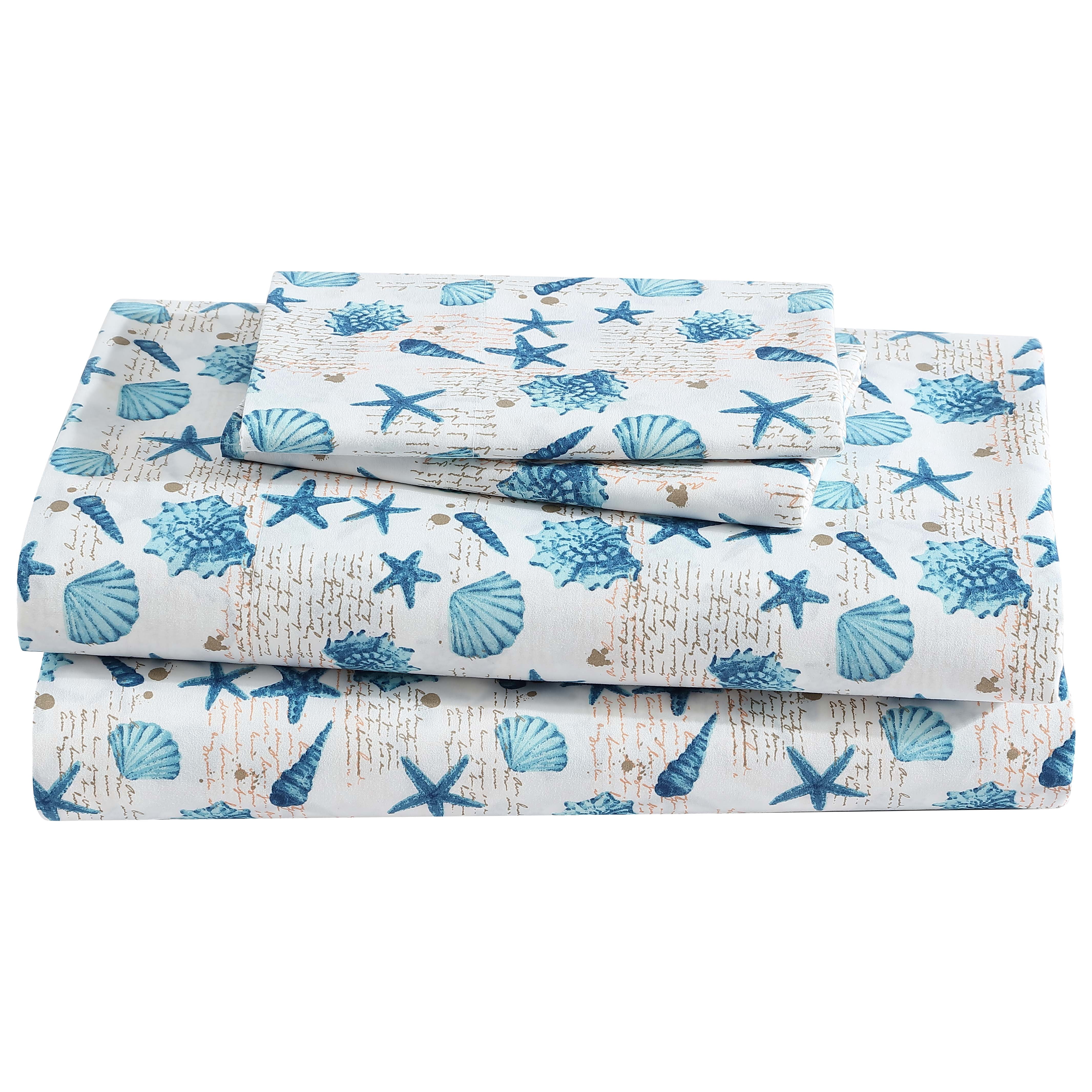 Beatrice Home Fashions Coastal Print Microfiber 4PC Sheet Set Full Shell Notes