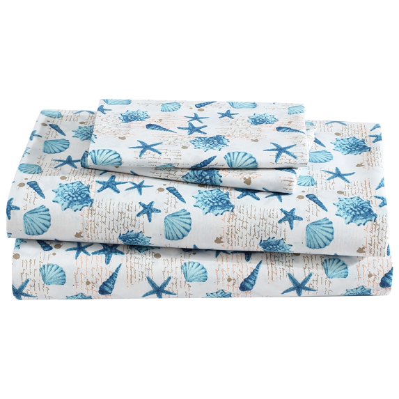 Beatrice Home Fashions Coastal Print Microfiber 4PC Sheet Set Full Shell Notes