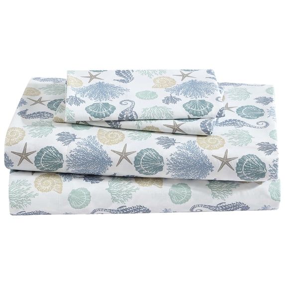 Beatrice Home Fashions Coastal Print Microfiber 4PC Sheet Set Queen Briella