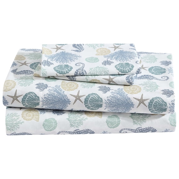Beatrice Home Fashions Coastal Print Microfiber 4PC Sheet Set Queen Briella