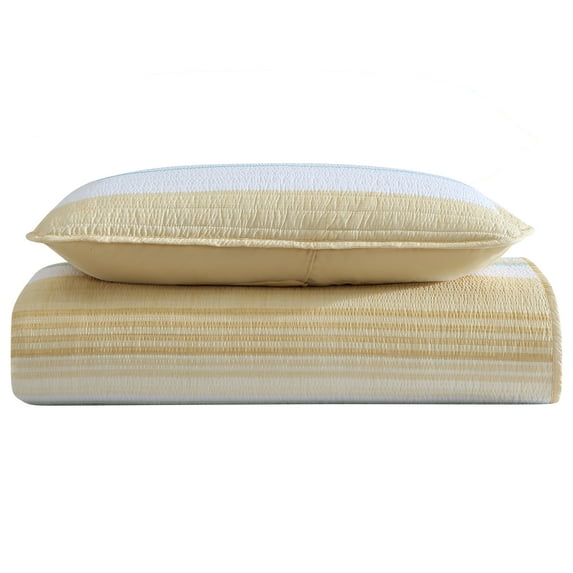 Beatrice Home Fashions, Coralinn Stripe 2PC Quilt Set, Twin, Yellow/Sage