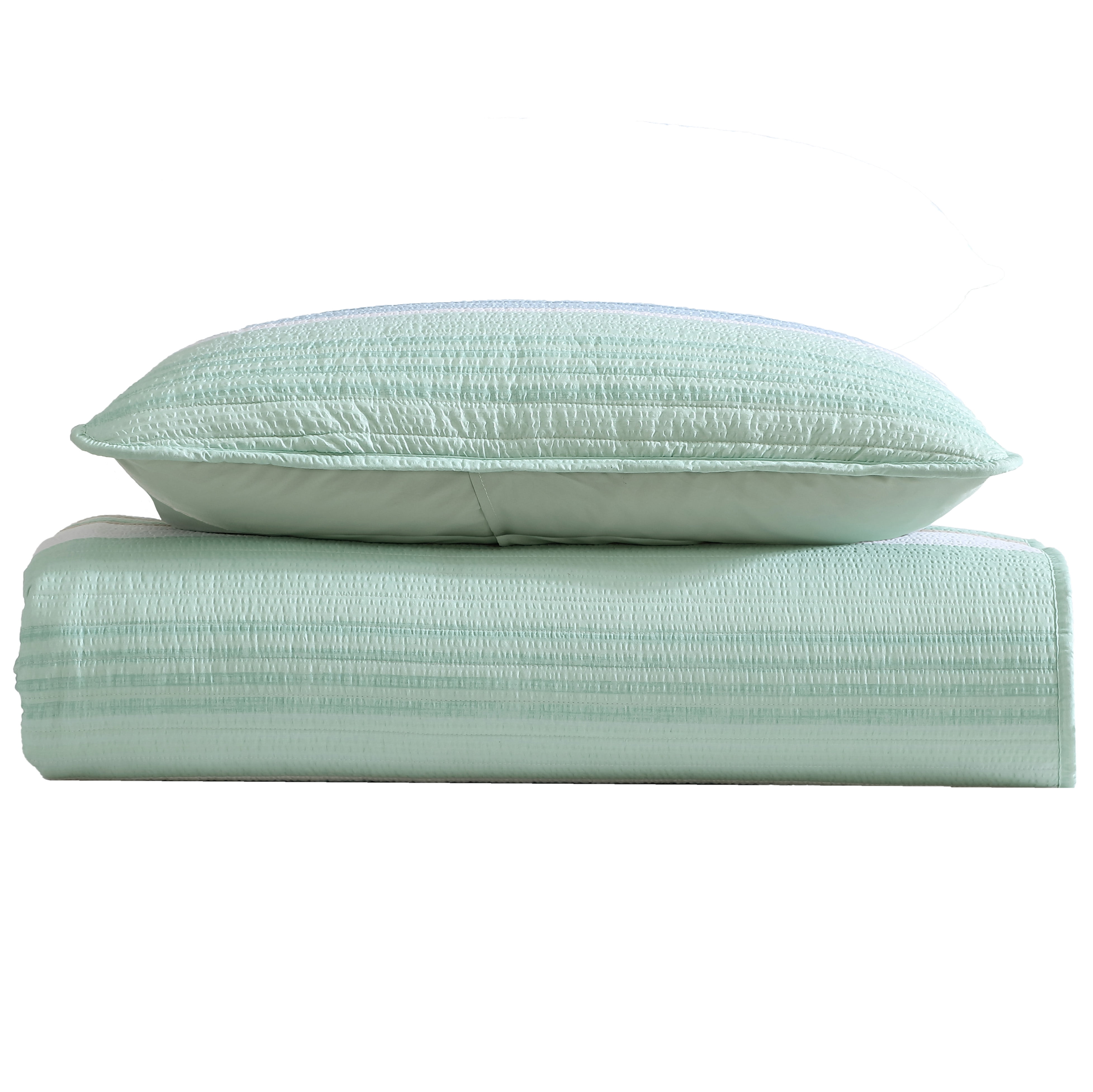 Beatrice Home Fashions, Coralinn Stripe 2PC Quilt Set, Twin, Sage/Blue