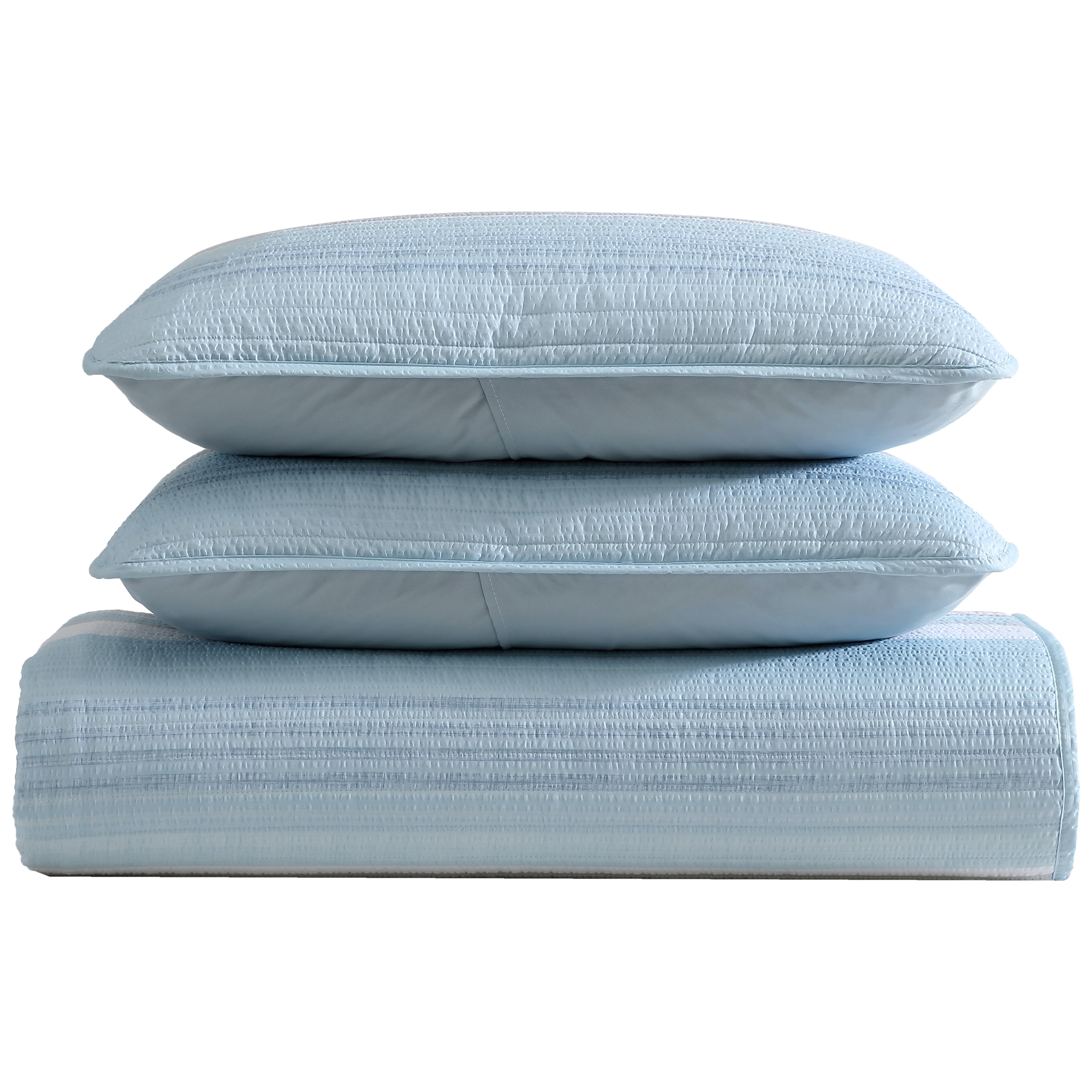 Beatrice Home Fashions, Coralinn Stripe 3PC Quilt Set, King, Blue/Gray