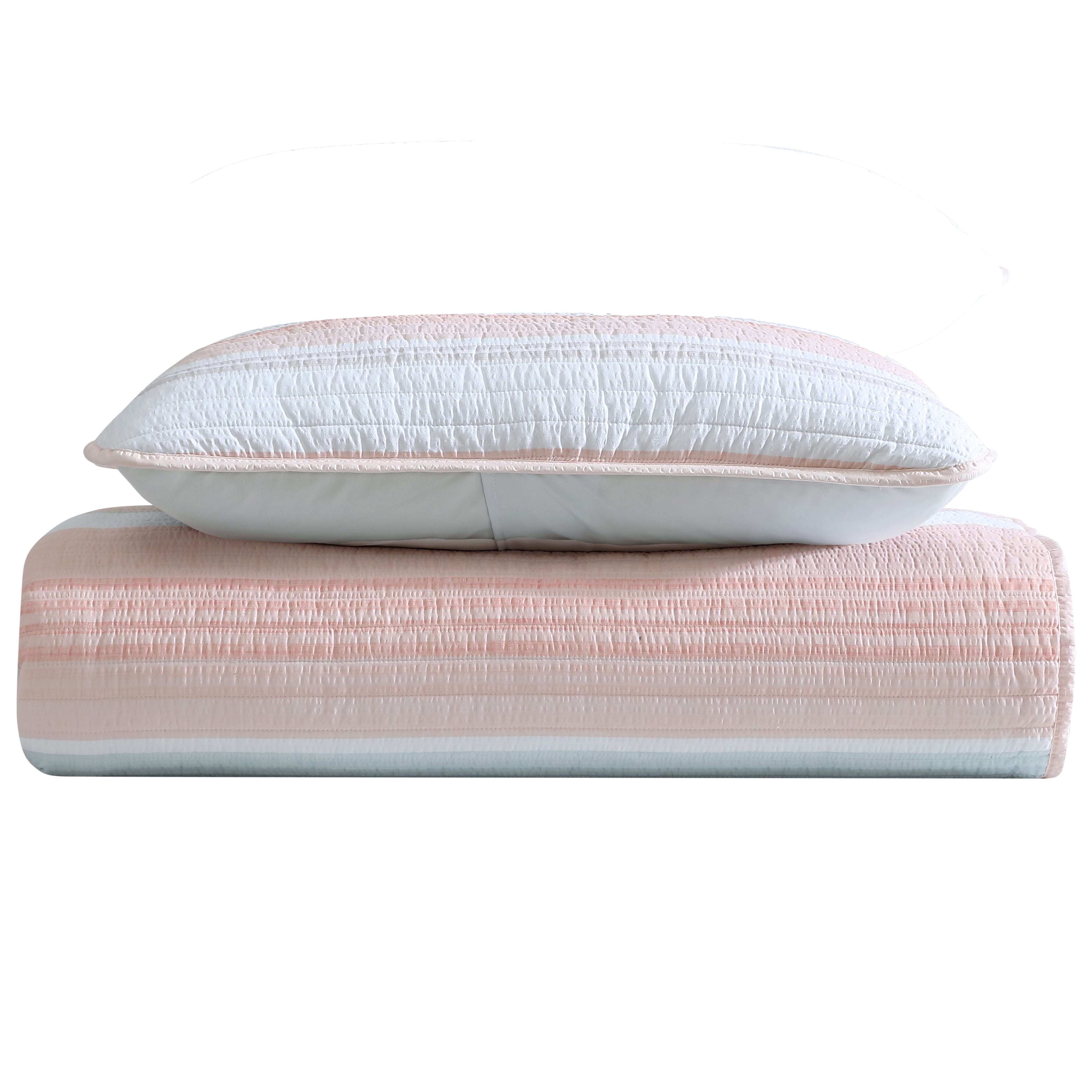 Beatrice Home Fashions, Coralinn Stripe 2PC Quilt Set, Twin, Blush/Blue