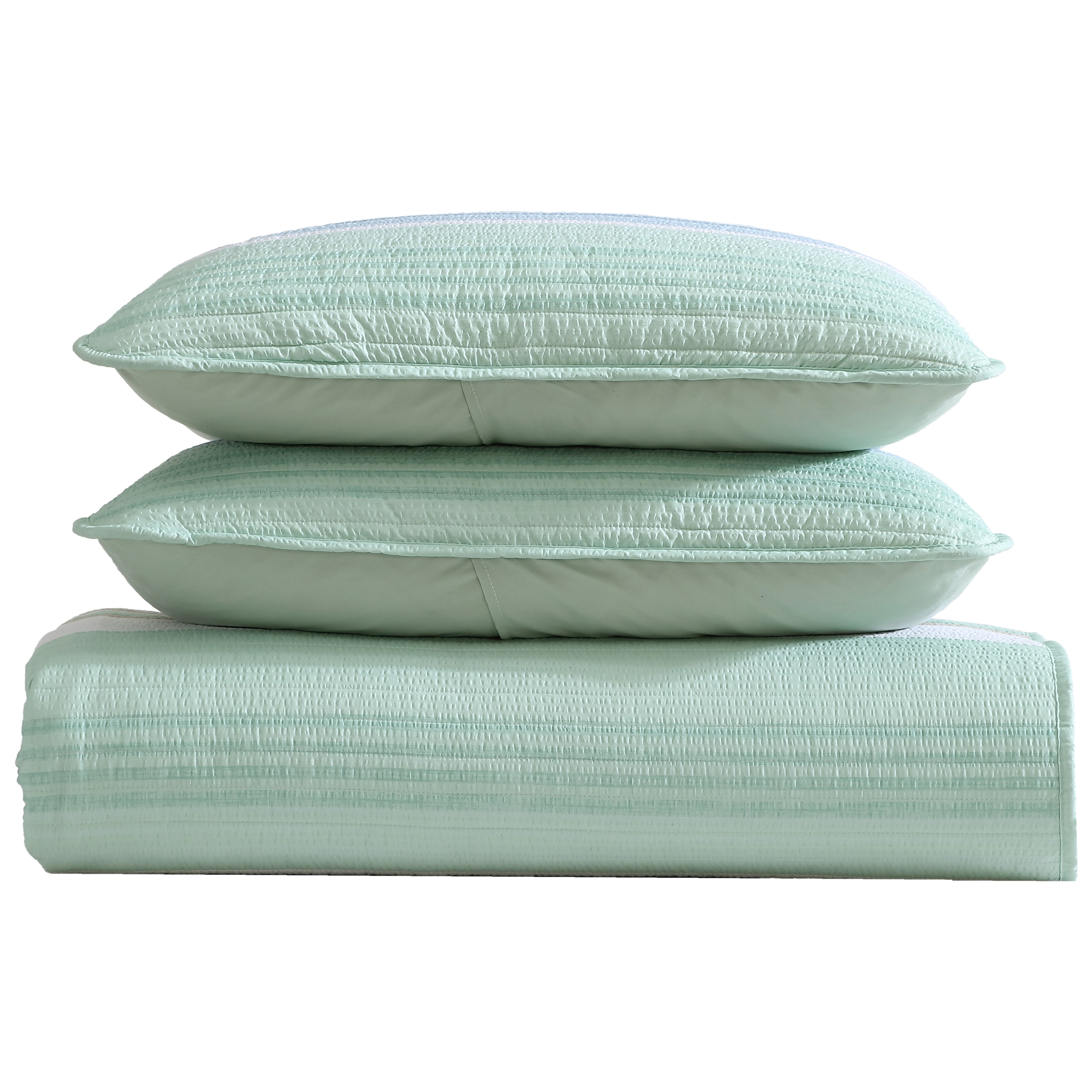 Beatrice Home Fashions, Coralinn Stripe 3PC Quilt Set, Full/Queen, Sage/Blue