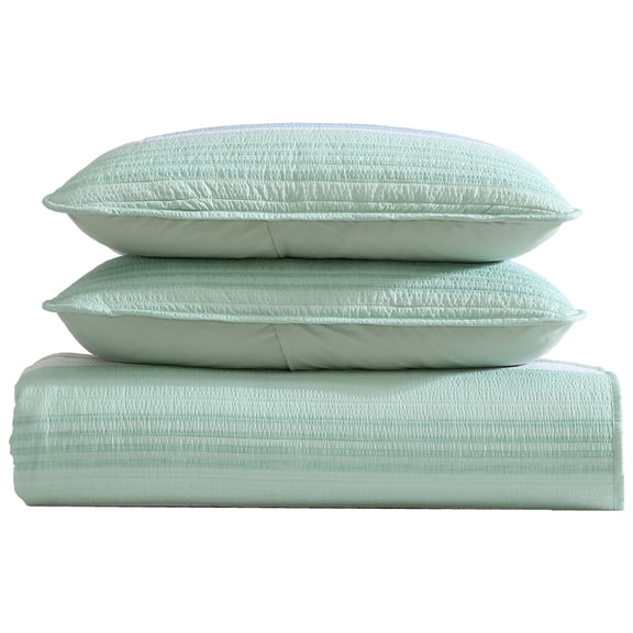 Beatrice Home Fashions, Coralinn Stripe 3PC Quilt Set, Full/Queen, Sage/Blue