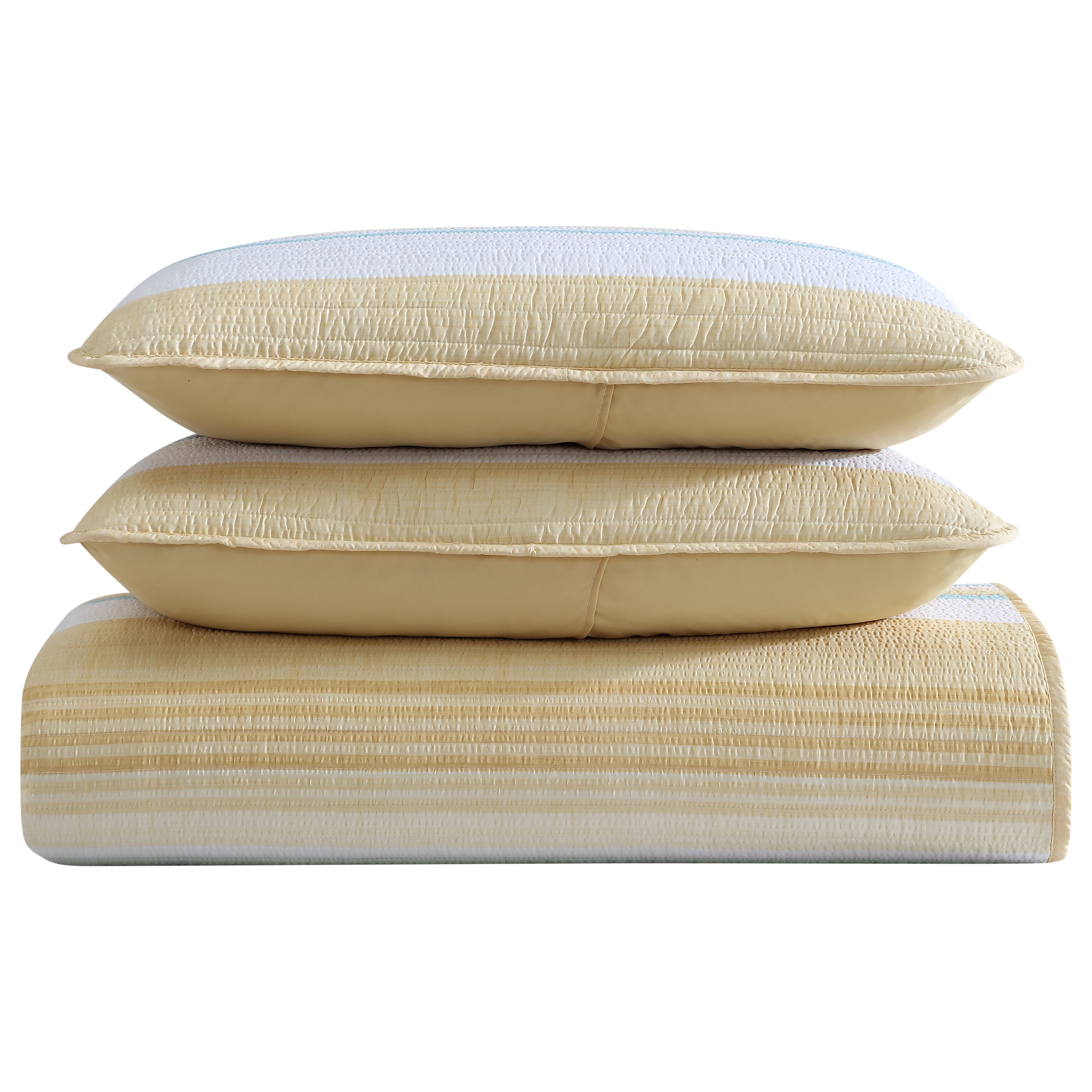 Beatrice Home Fashions, Coralinn Stripe 3PC Quilt Set, Full/Queen, Yellow/Sage