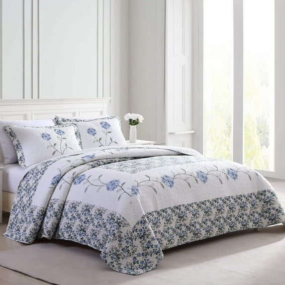 Beatrice Home Fashions, Inc. Carnation Embroidered Bedspread Blue - King