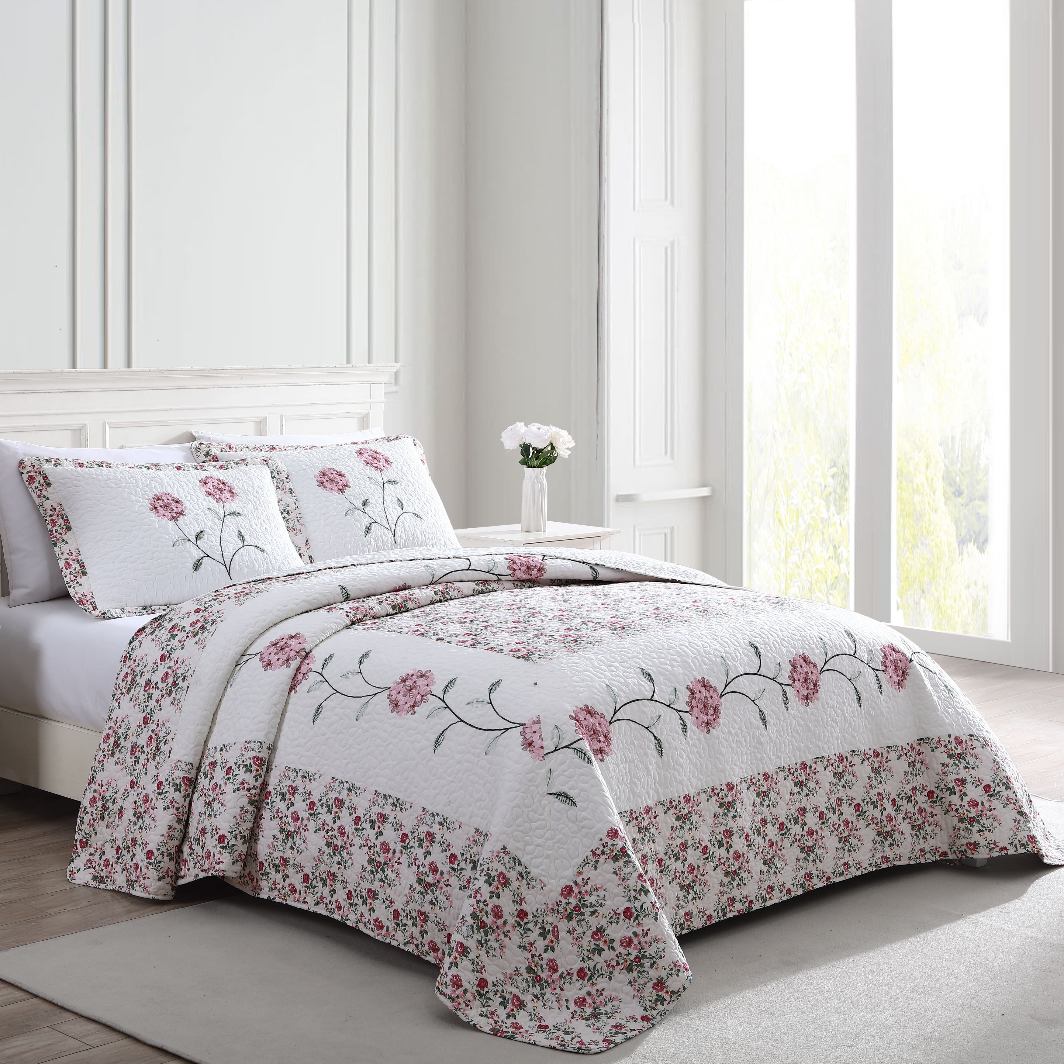 King Rose Microfiber Floral Lightweight Bedspread