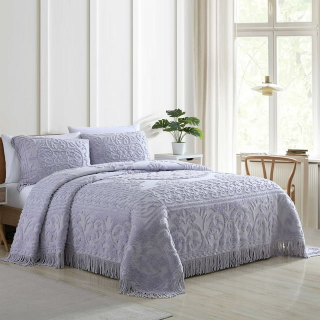 Beatrice Home Fashions Medallion Chenille Bedspread Queen Lavender