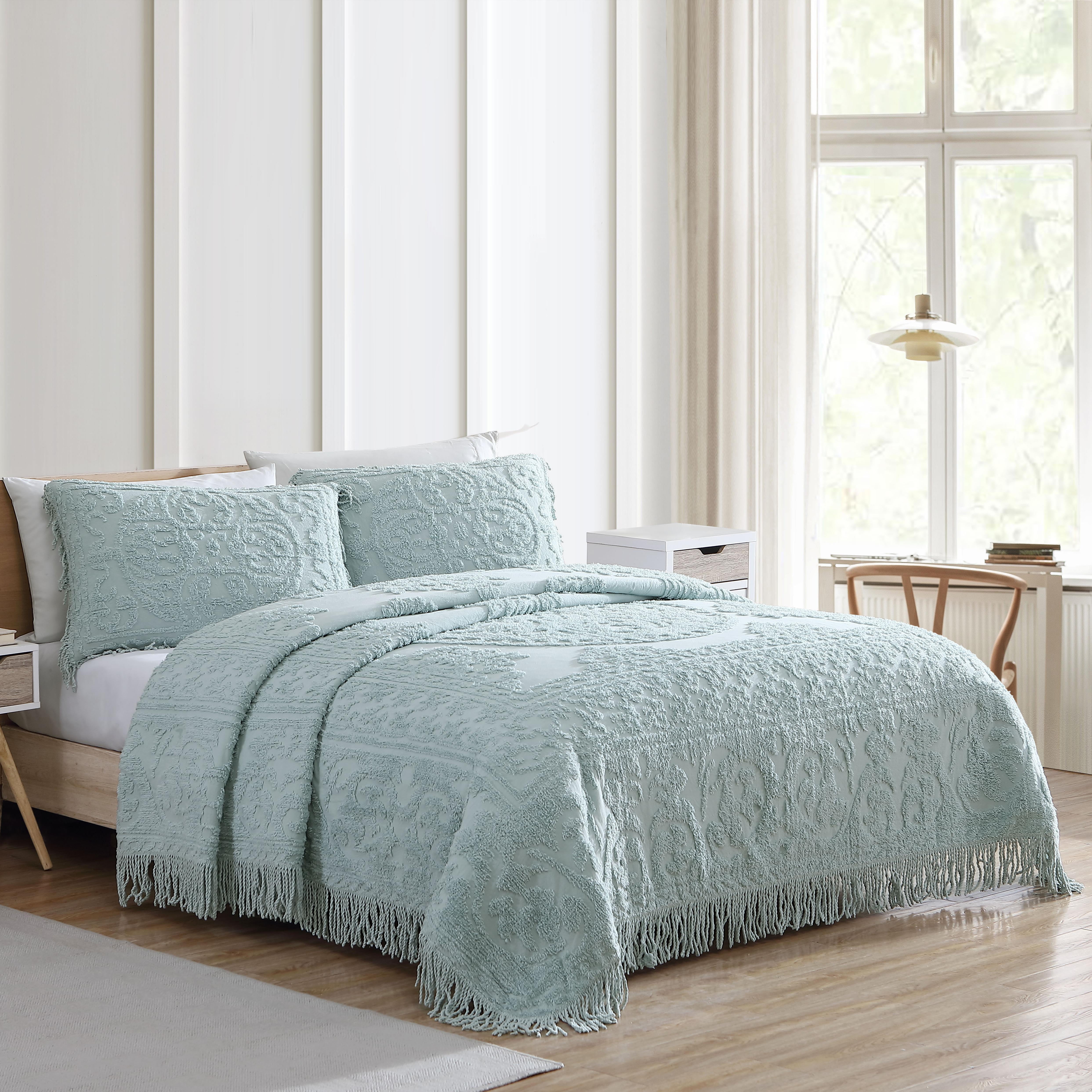 Beatrice Home Fashions Medallion Chenille Bedspread Twin Blue