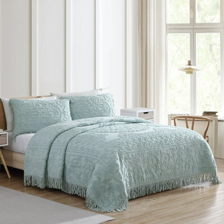 Beatrice Home Fashions Medallion Chenille Bedspread Twin Blue
