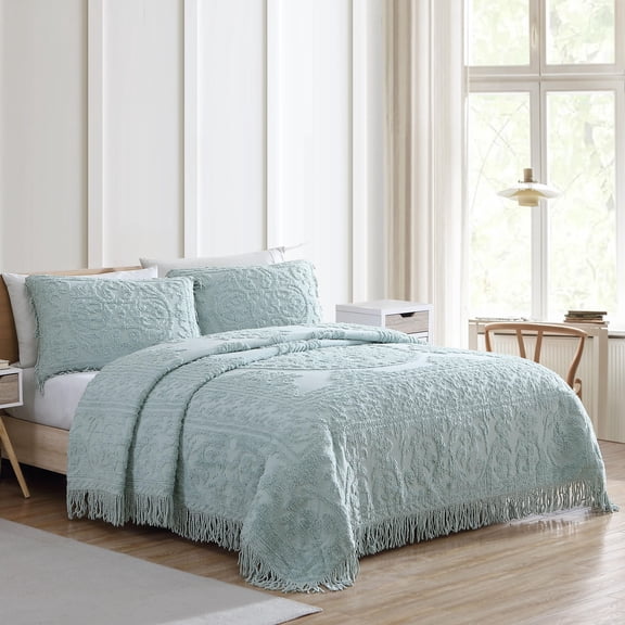 Beatrice Home Fashions Medallion Chenille Bedspread Twin Blue