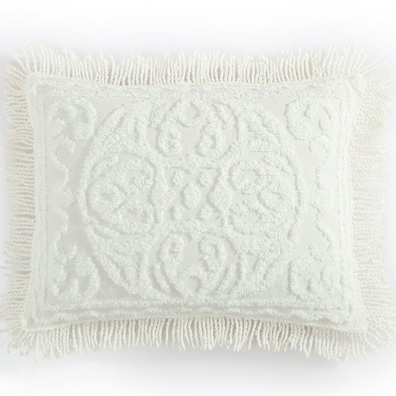 Beatrice Home Fashions Medallion Chenille Standard Sham Ivory