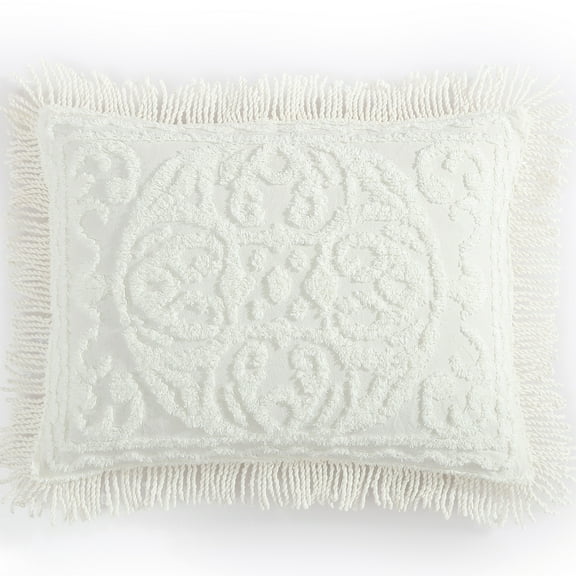Beatrice Home Fashions Medallion Chenille Standard Sham Ivory
