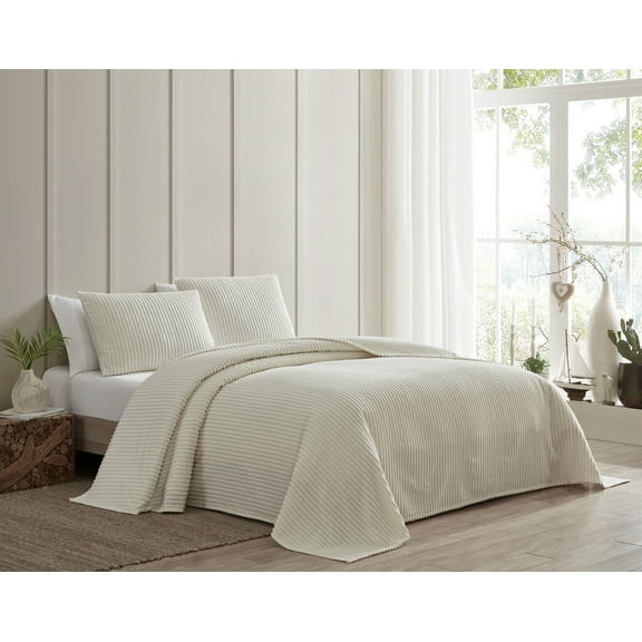 Beatrice Home Fashons Channel Chenille Bedspread Queen Ivory