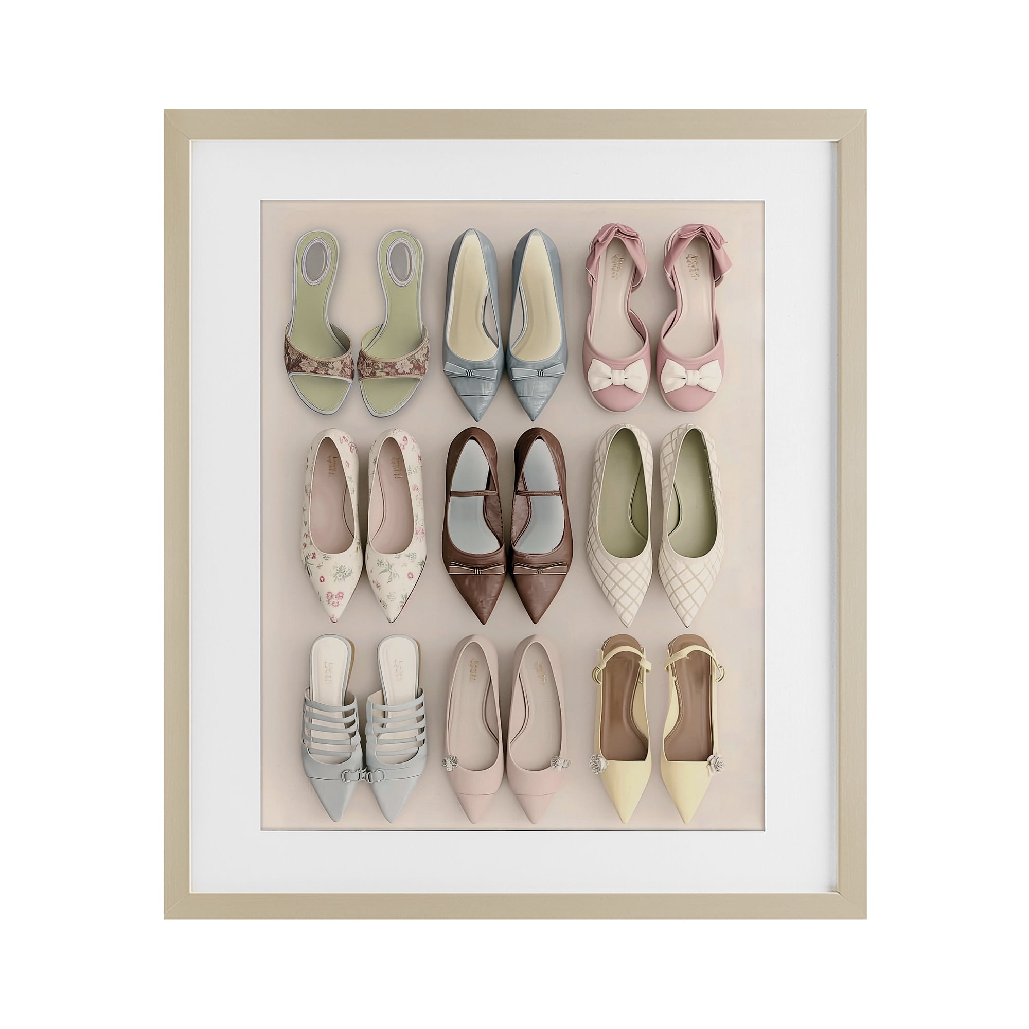 Beatrice's Closet Shoes Birch Framed Print Under Glass, design by Annabelle Hall