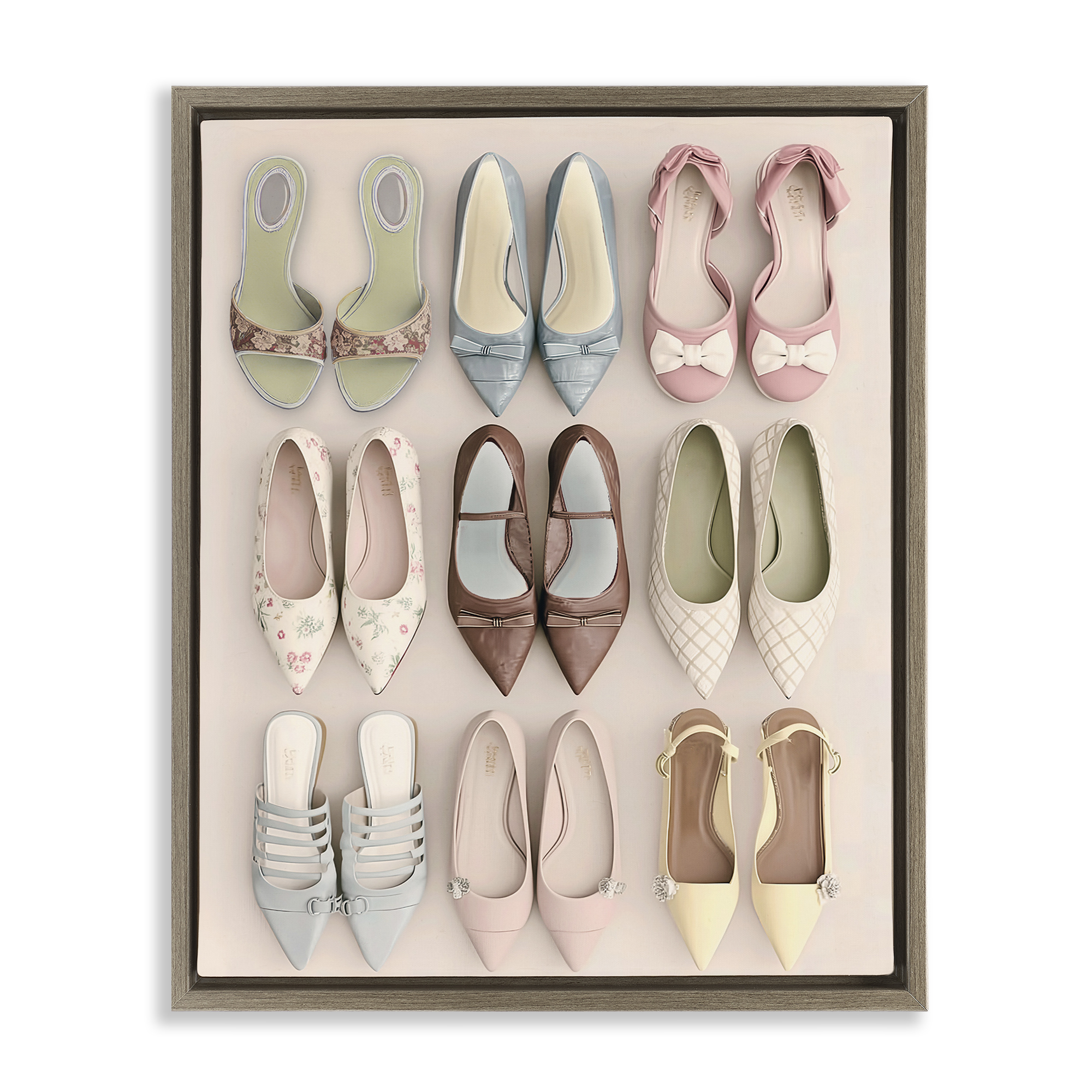 Beatrice's Closet Shoes Brown Framed Floater Canvas Wall Art, design by Annabelle Hall