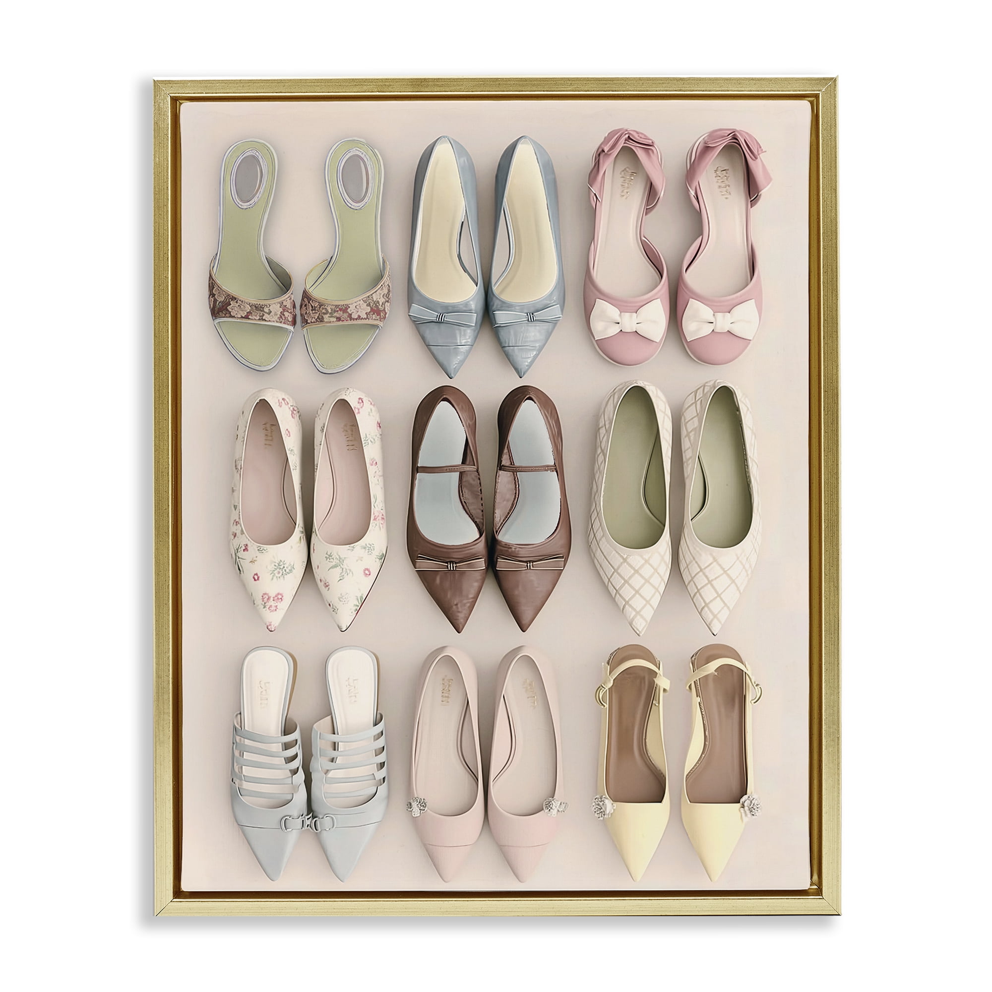 Beatrice's Closet Shoes Gold Framed Floater Canvas Wall Art, design by Annabelle Hall