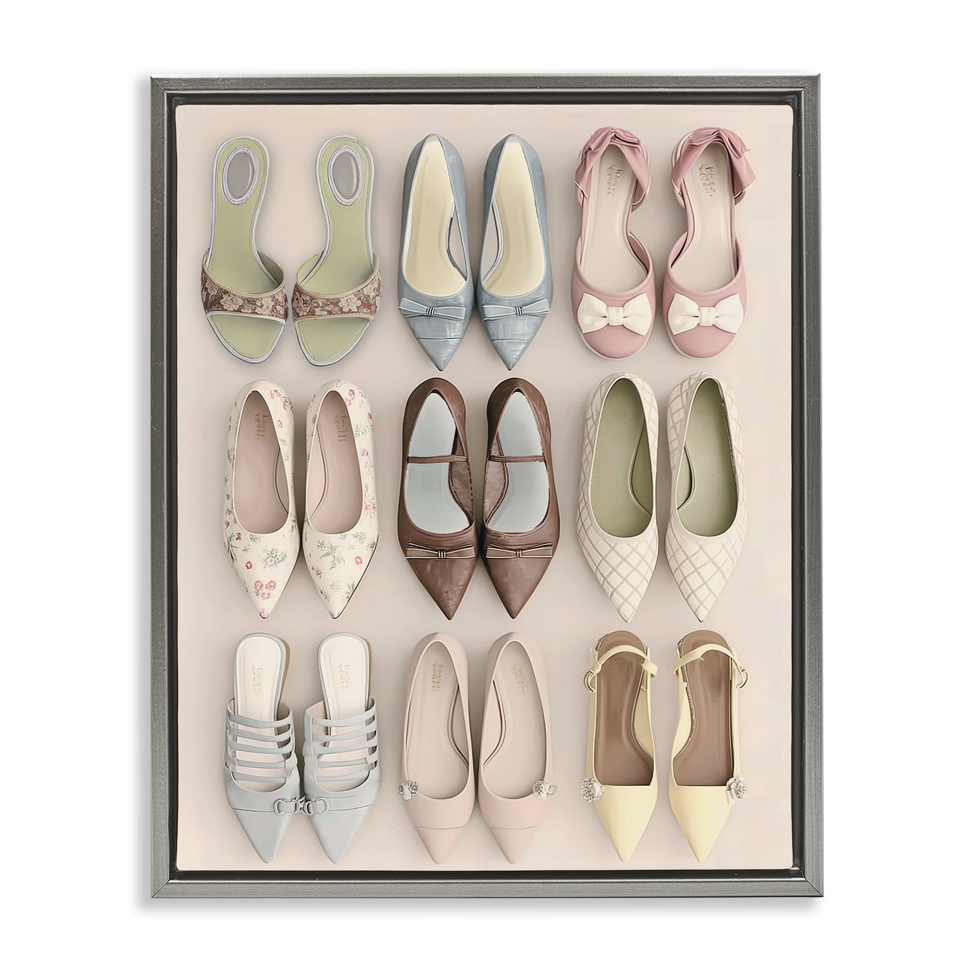 Beatrice's Closet Shoes Gray Framed Floater Canvas Wall Art, design by Annabelle Hall