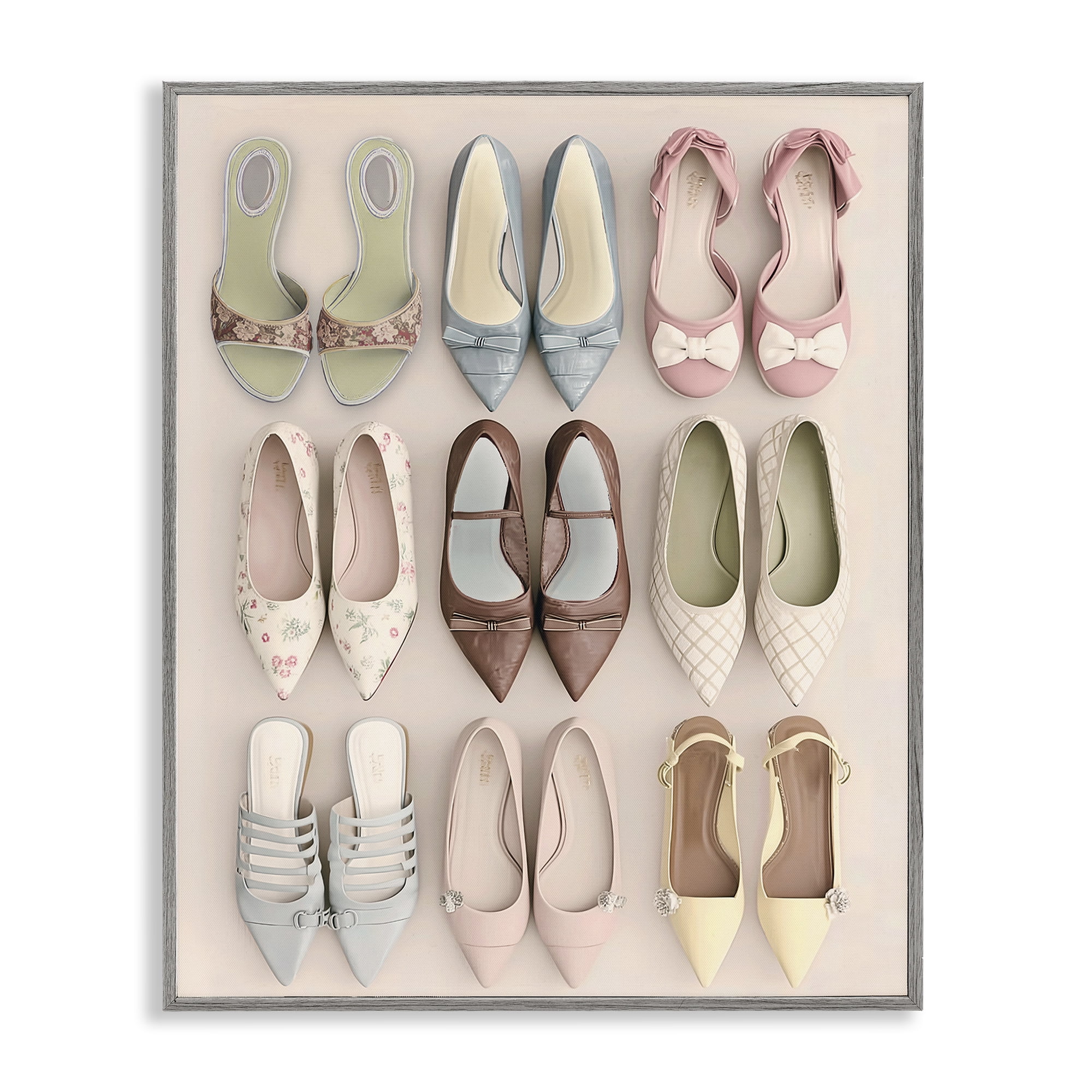 Beatrice's Closet Shoes Gray Framed Giclee Art, design by Annabelle Hall