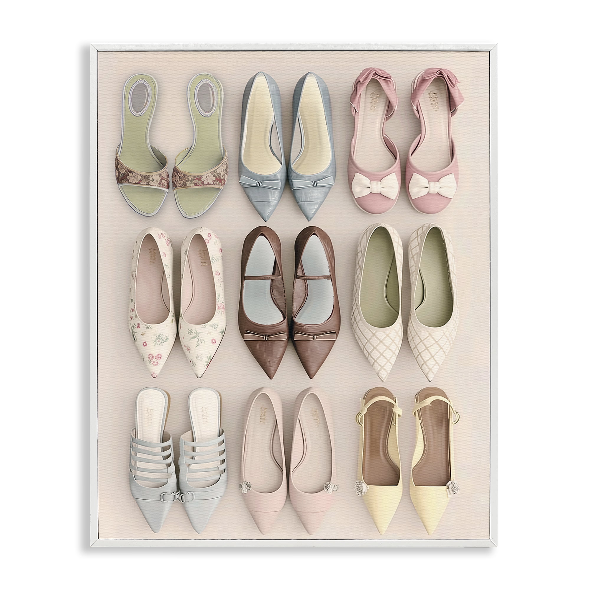 Beatrice's Closet Shoes White Framed Giclee Art, design by Annabelle Hall