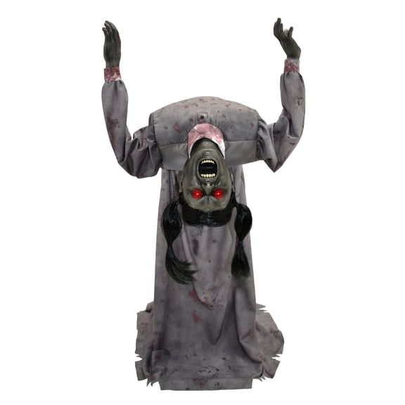 Haunted Hill Farm Red LED Plug-In/Battery Head Spinning Beatrix Halloween Animatronic 4.6-Ft.