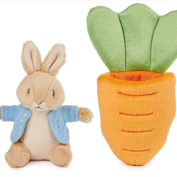 Beatrix Potter 2-in-1 Peter Rabbit with Carrot Plush Playset, Bunny Stuffed Animal Toys Home Decor Pillow Soft Cushion Personalized Gift