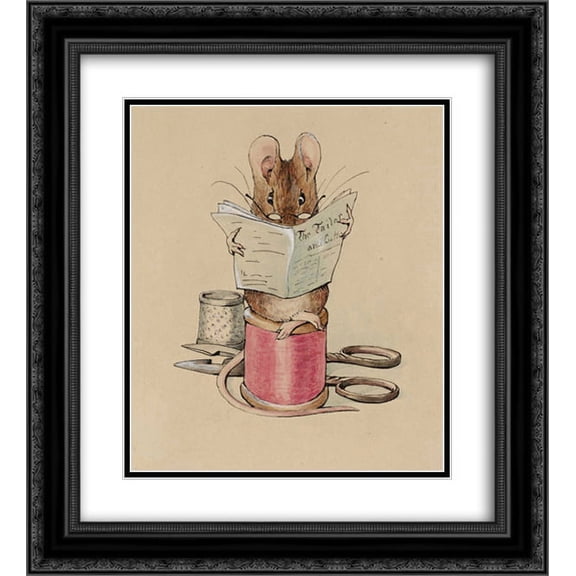 Beatrix Potter 2x Matted 20x22 Black Ornate Framed Art Print 'Frontispiece. The Tailor Mouse'