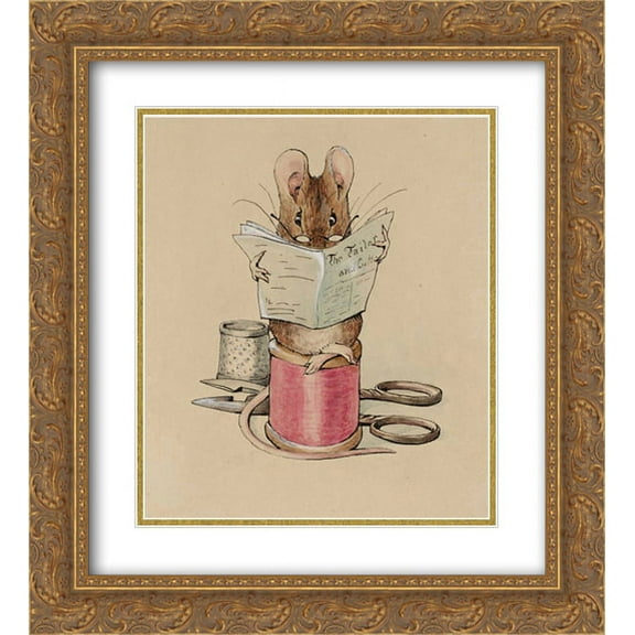Beatrix Potter 2x Matted 20x22 Gold Ornate Framed Art Print 'Frontispiece. The Tailor Mouse'